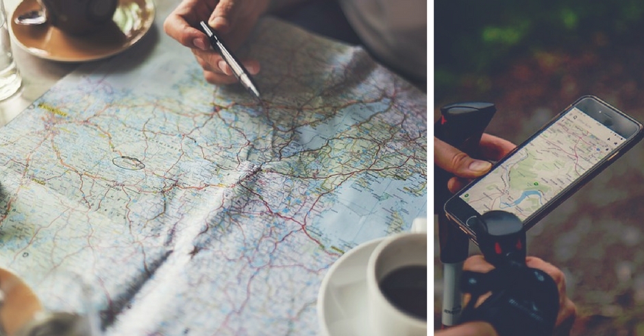 dalla mappa cartacea allo smartphone mappa cartacea e mappa su uno smartphone